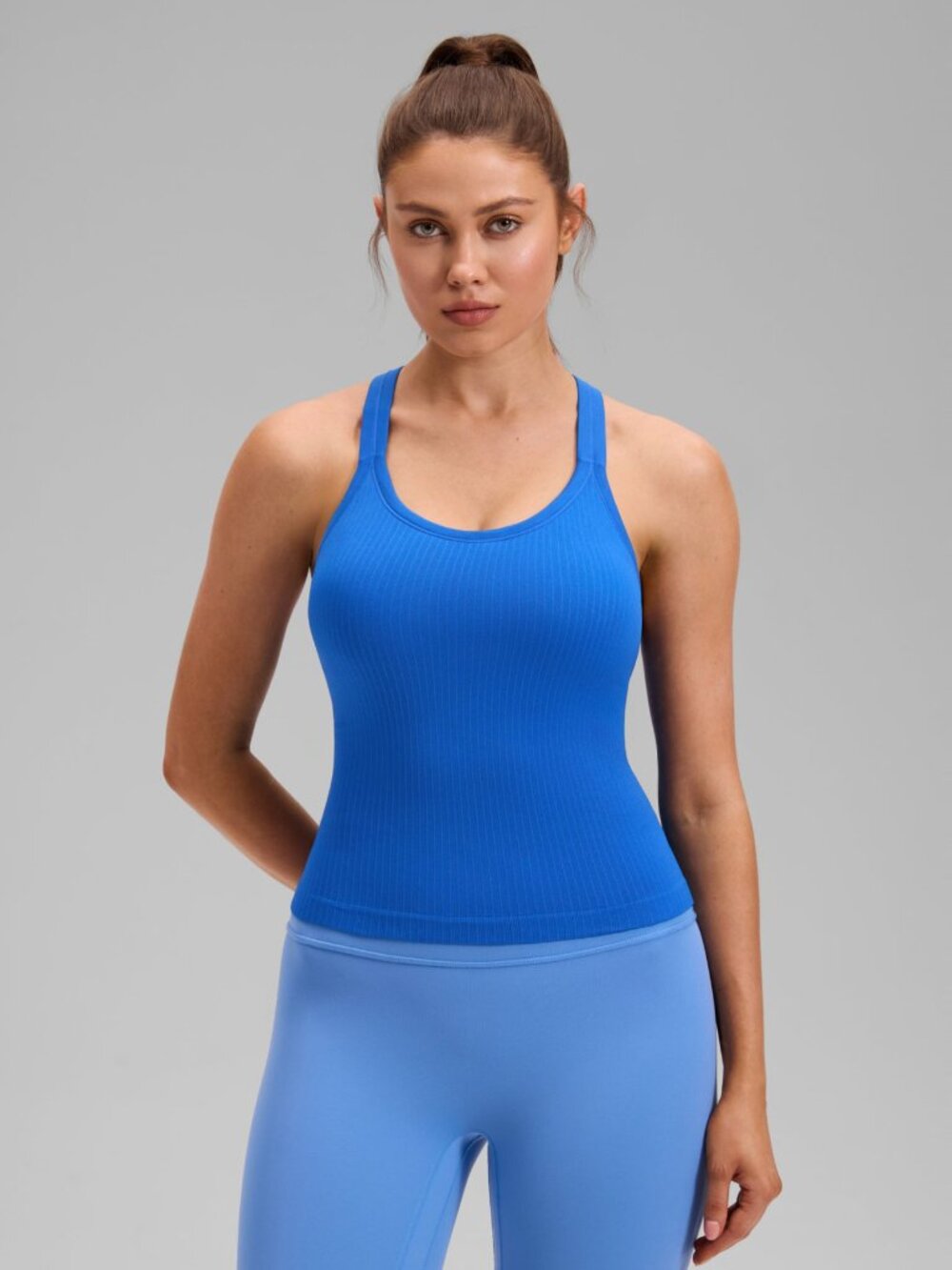 Seamless Racerback Built in Bra Ribbed Tank - Picture 2 of 5